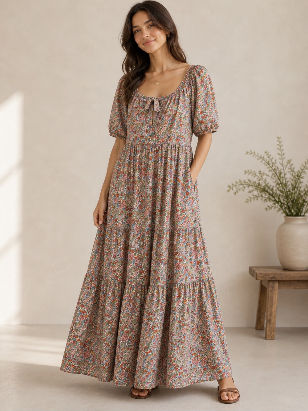 Roller Rabbit Agnese tiered floral maxi dress
Size L midi Puff Sleeve Oversized